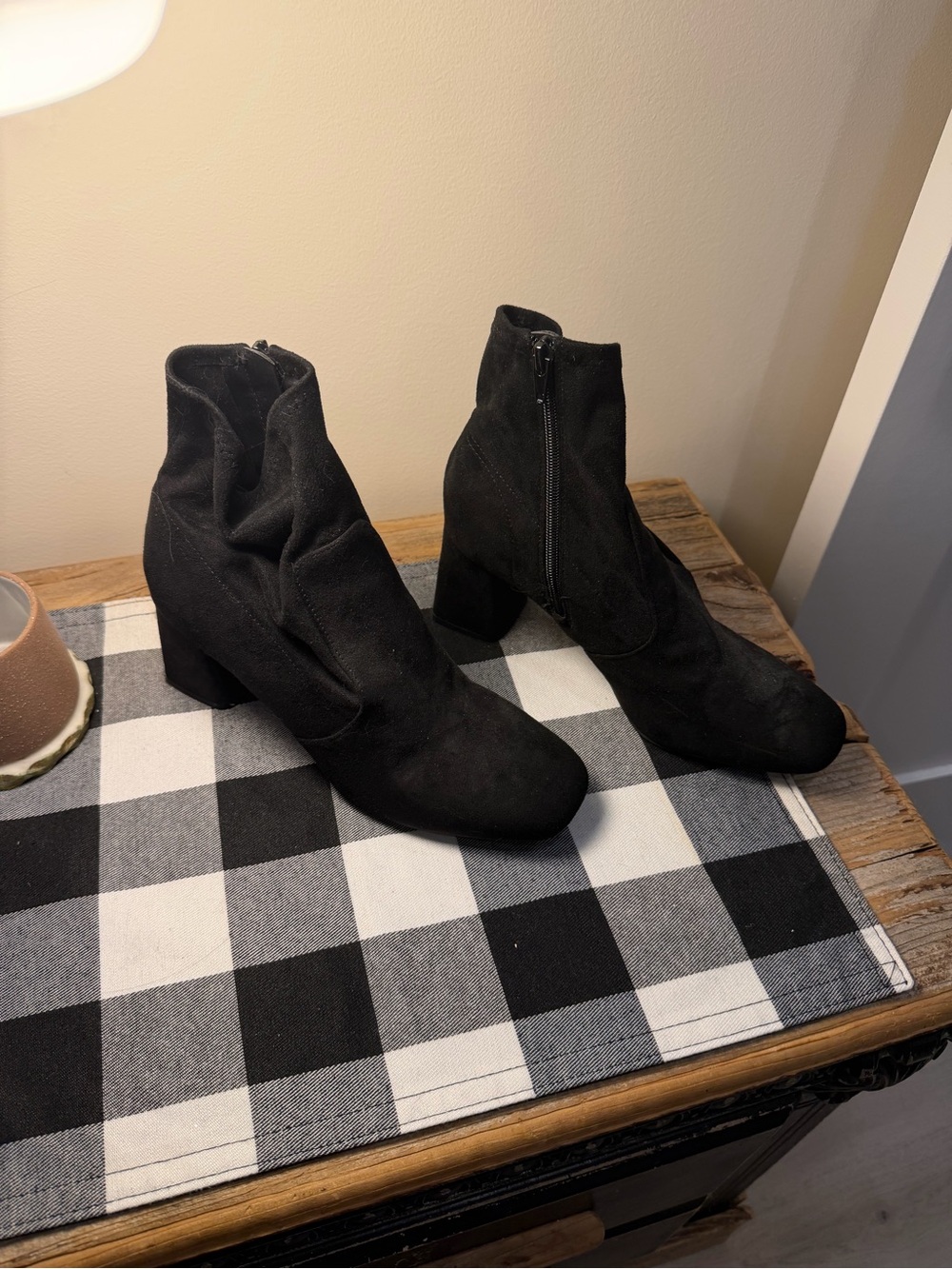 Kelly & Katie Black Suede Ankle Booties with Block Heel